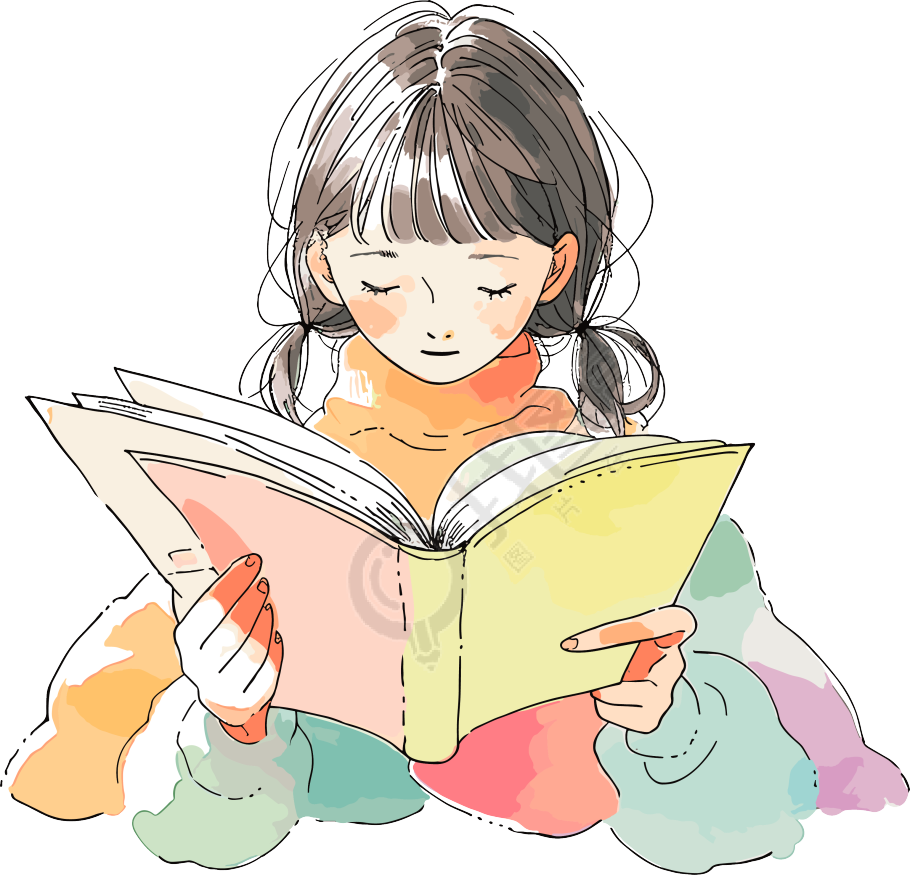 卡通读书插图素材