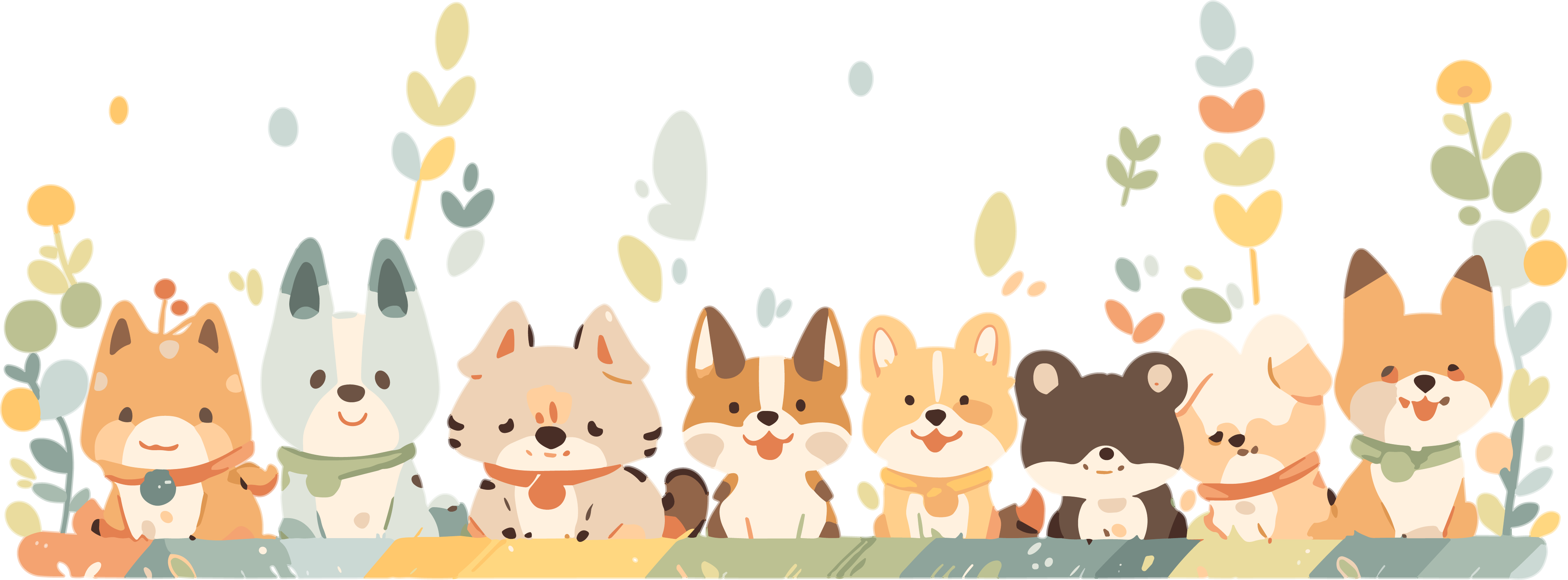 可爱动物边框透明背景插画