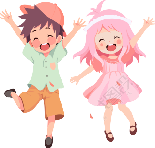 男孩女孩卡通插图