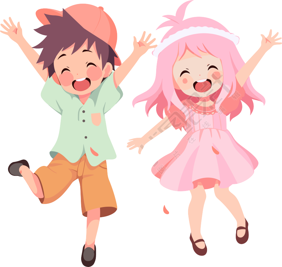 男孩女孩卡通插图