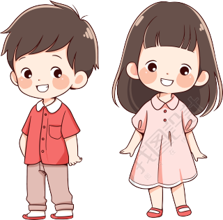 男孩女孩卡通简洁插画