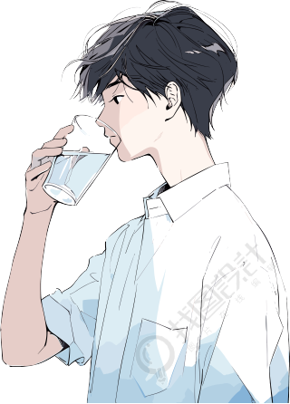 拿水杯的男生简约插画