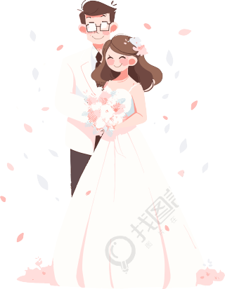 婚礼新人简约插画