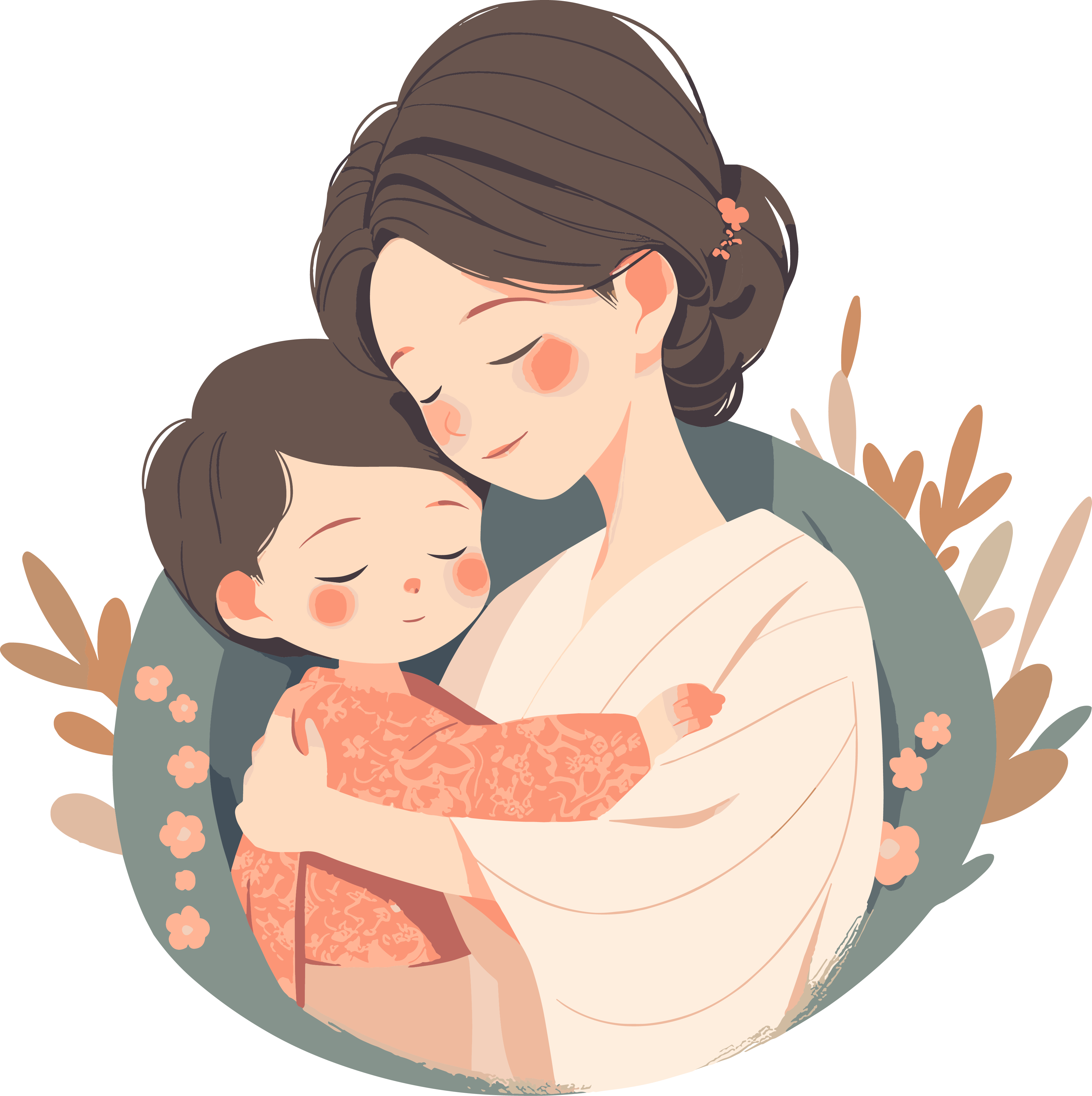 母亲与孩子插画设计