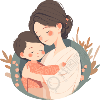 母亲与孩子插画设计