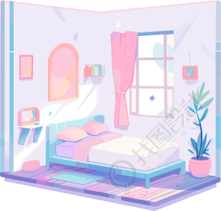 卧室卡通插画