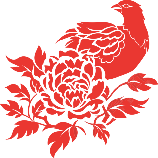 剪纸图案喜鹊PNG插图
