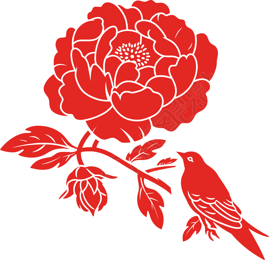 剪纸图案牡丹插画