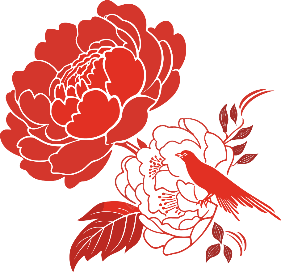 剪纸图案牡丹花平面插图