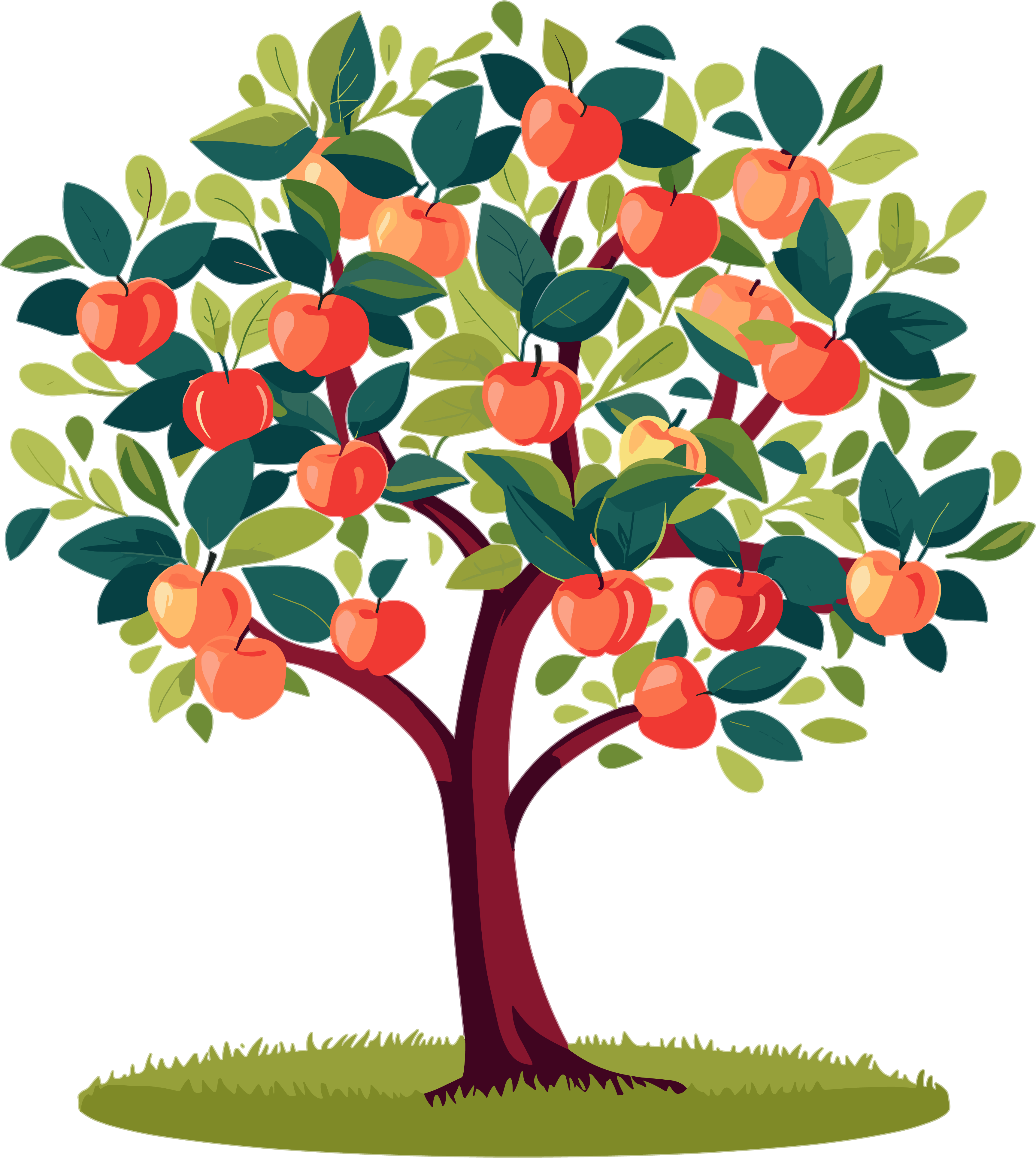 卡通苹果树平面插画