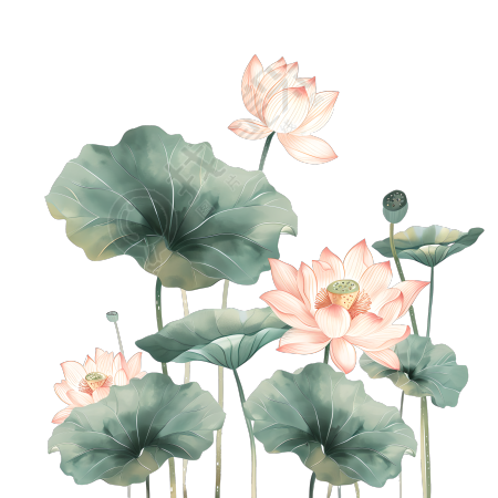 水墨荷花莲叶素材