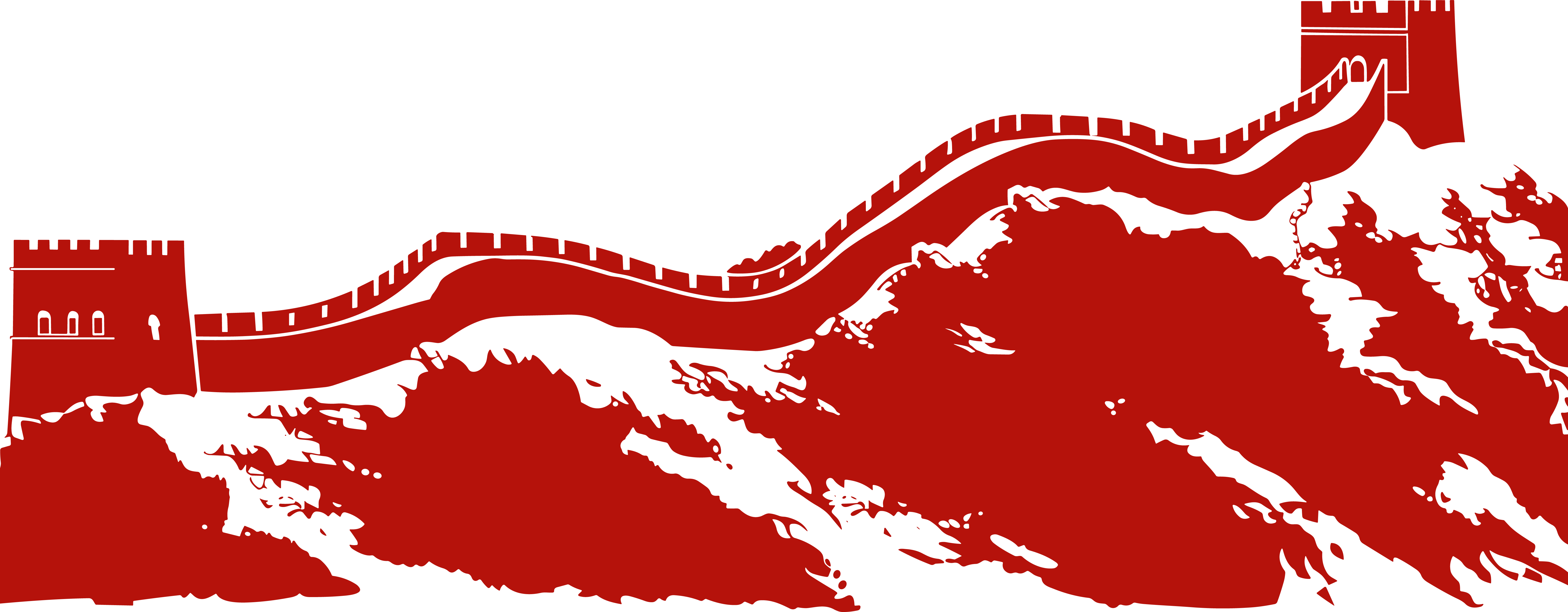 红色长城剪影插画