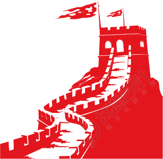 红色长城剪影商业插画