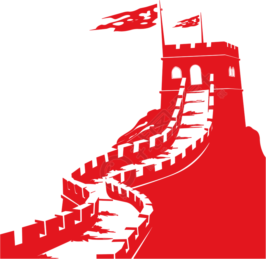 红色长城剪影商业插画