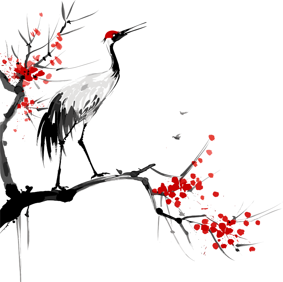 丹顶鹤梅花插画