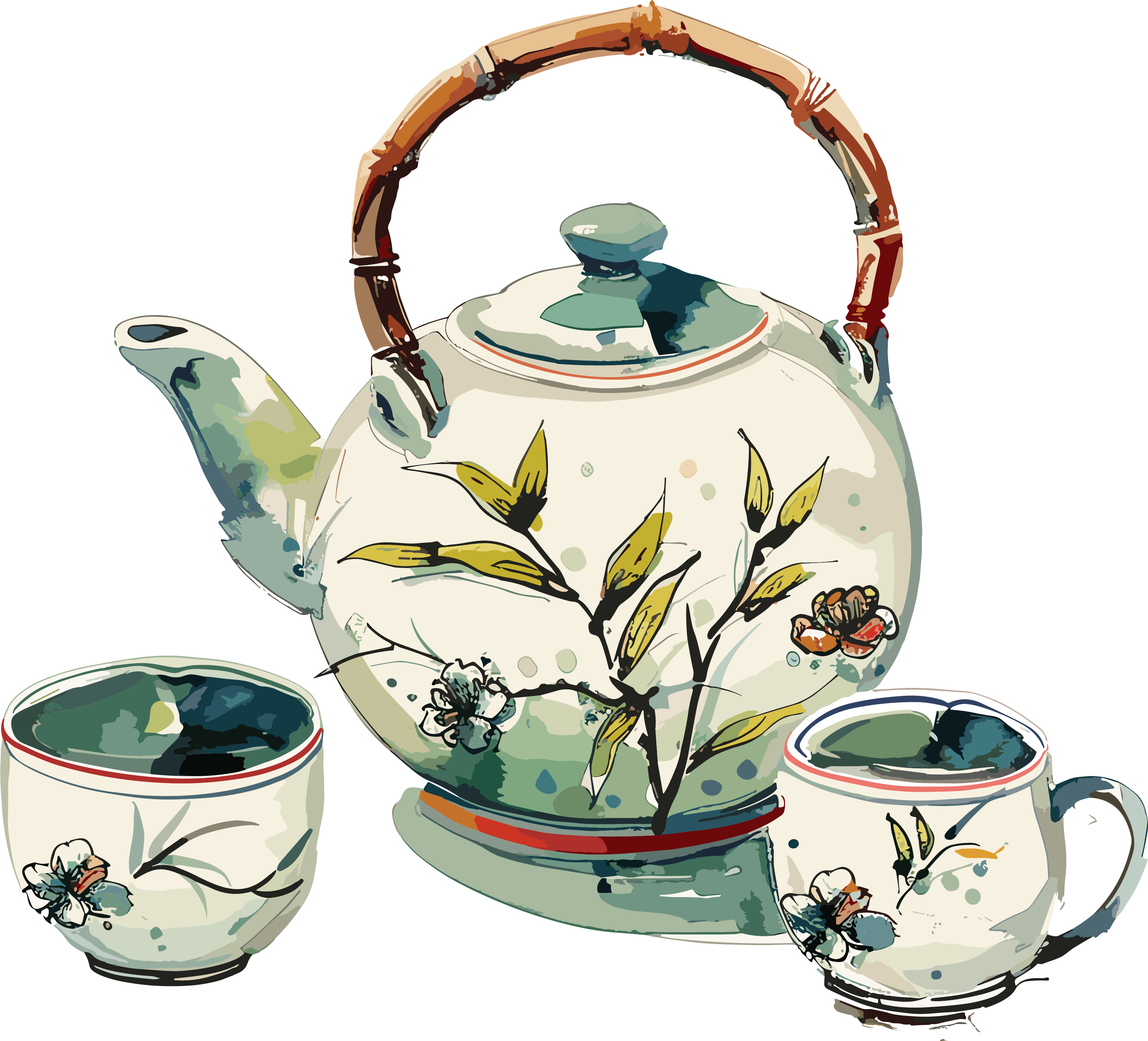 中式茶壶简绘插画