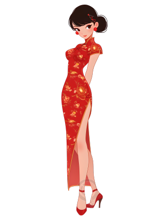 魅力女性红色旗袍素材