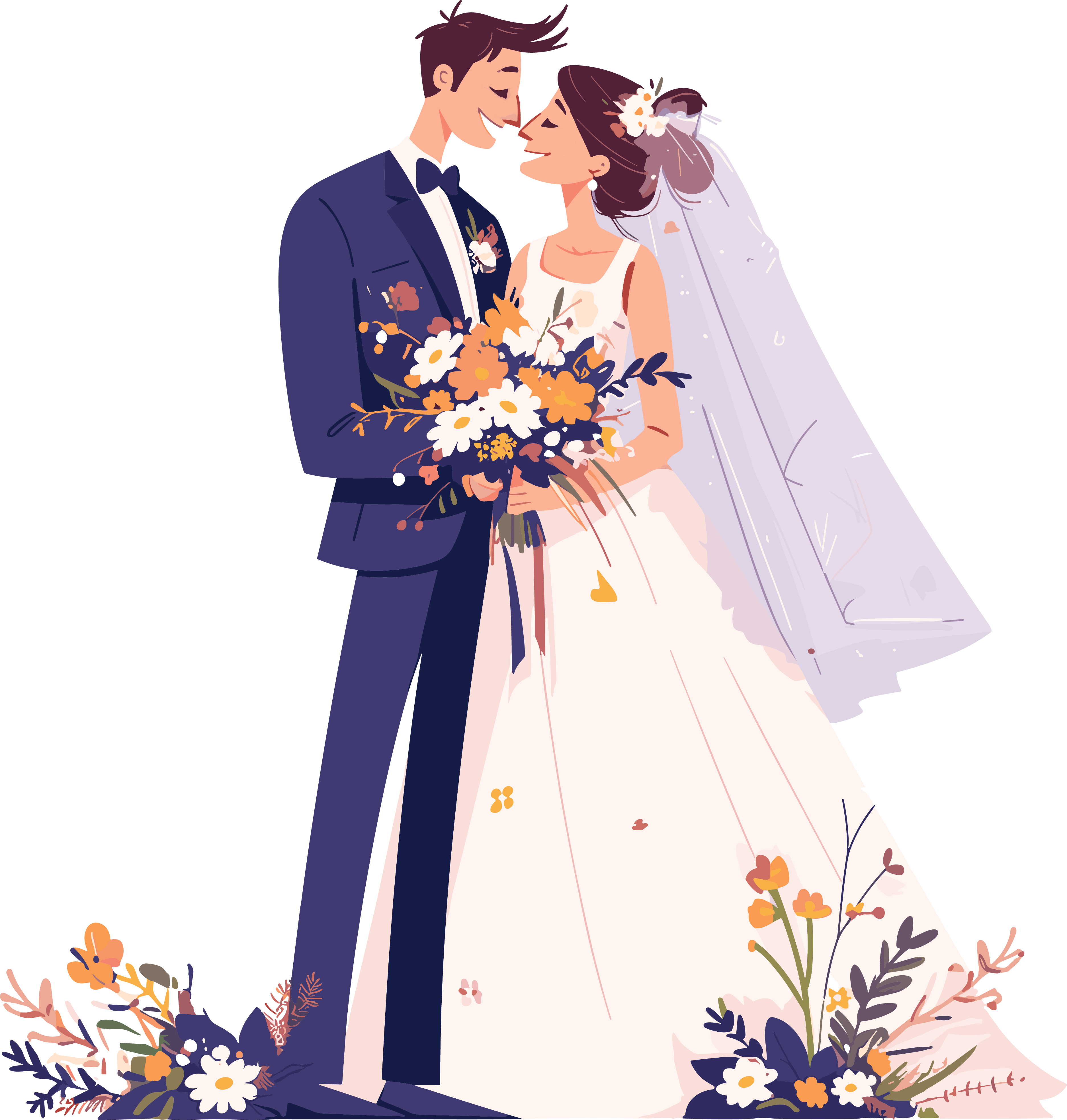 新婚夫妇卡通插画