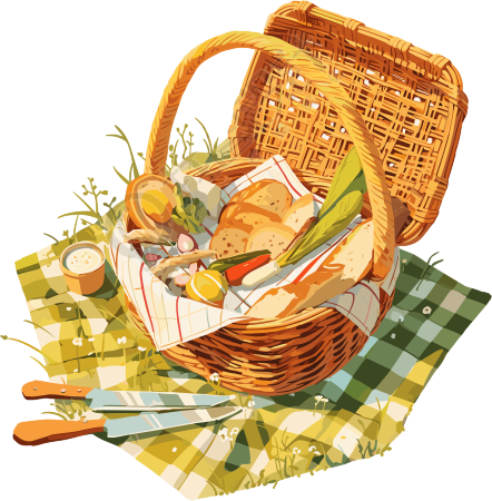 野餐美食简洁清新插画