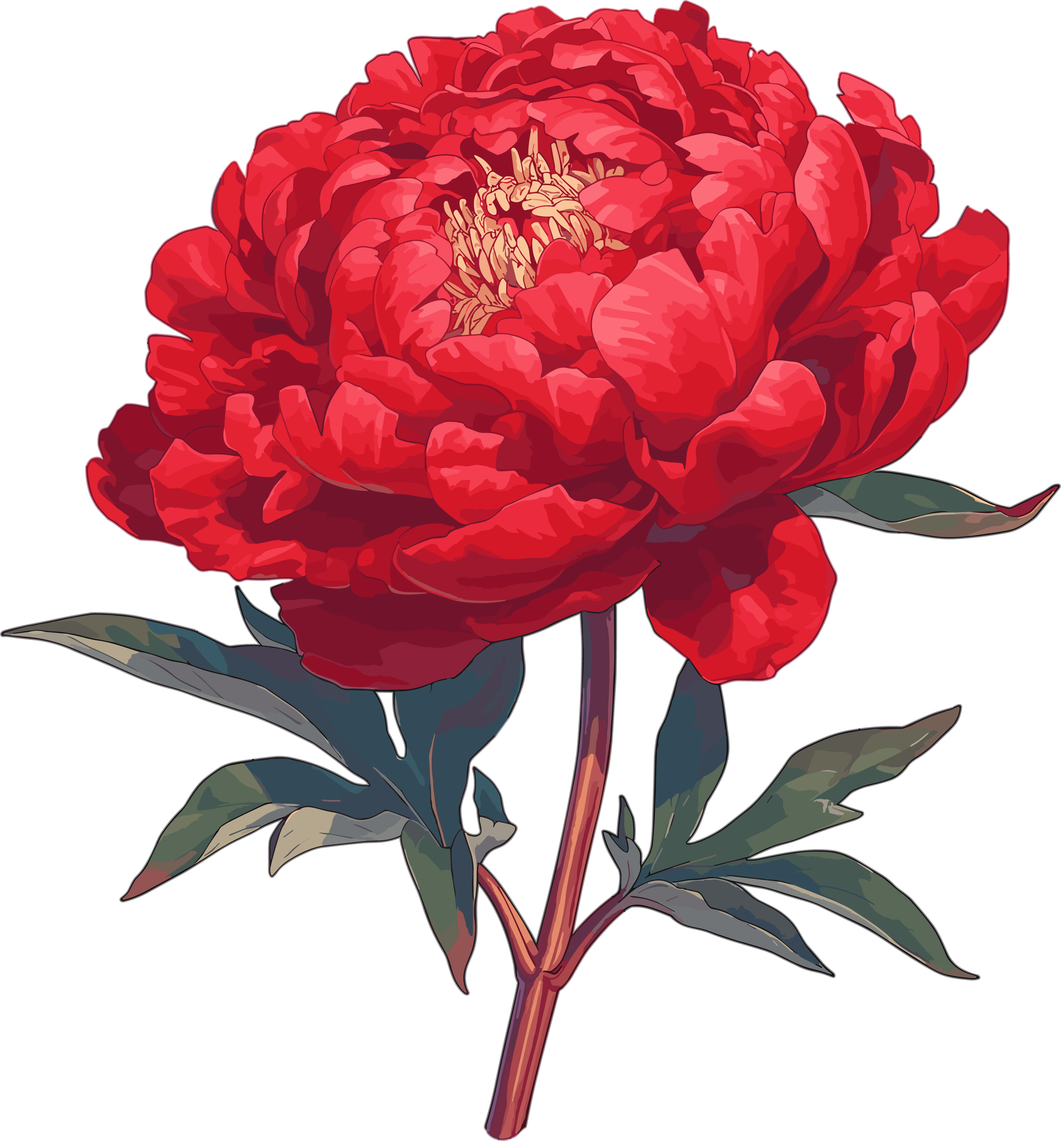 红牡丹插画素材