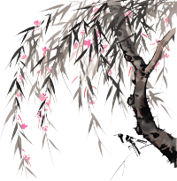 柳枝水墨画插图