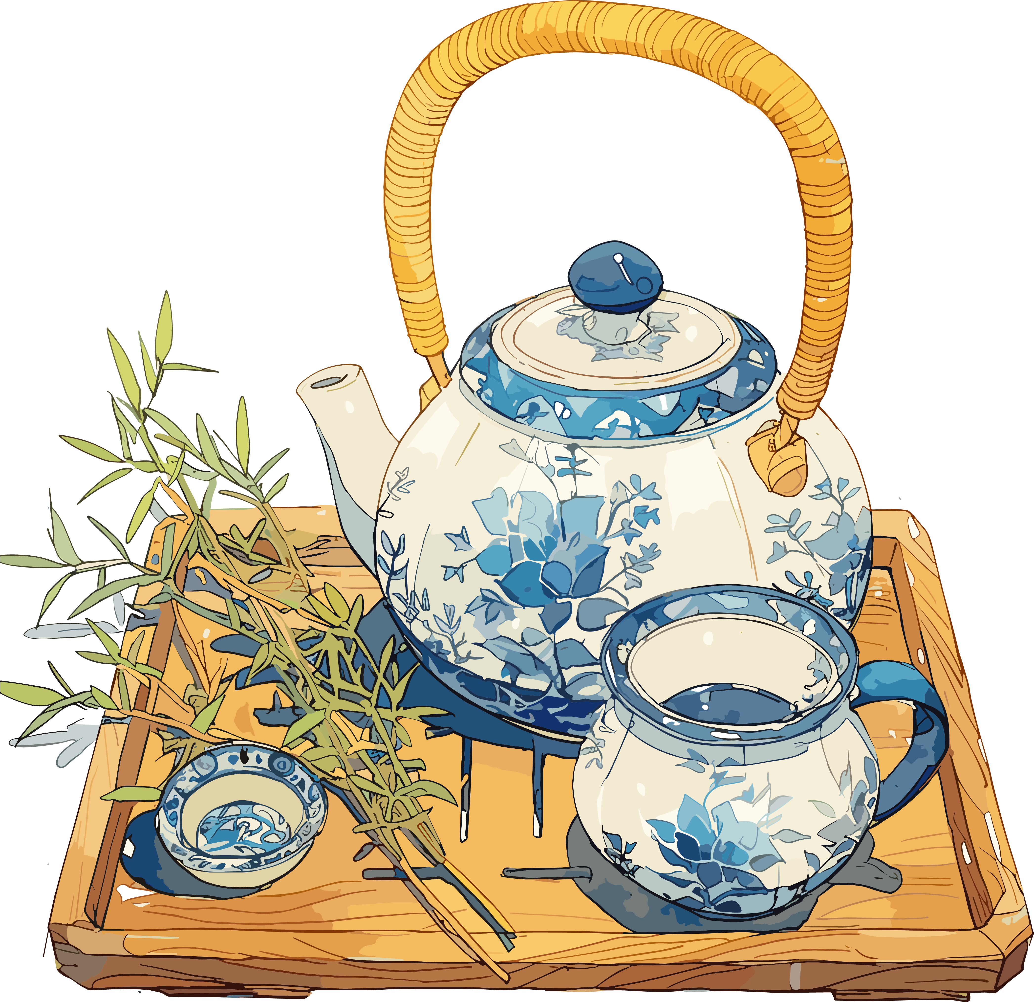 清茶蓝白色茶杯素材