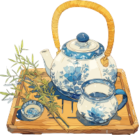 清茶蓝白色茶杯素材