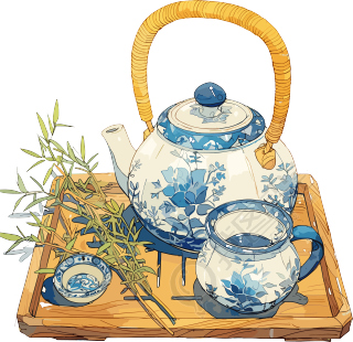 清茶蓝白色茶杯素材