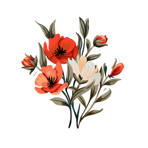 复古贴纸鲜花素材