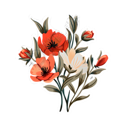 复古贴纸鲜花素材