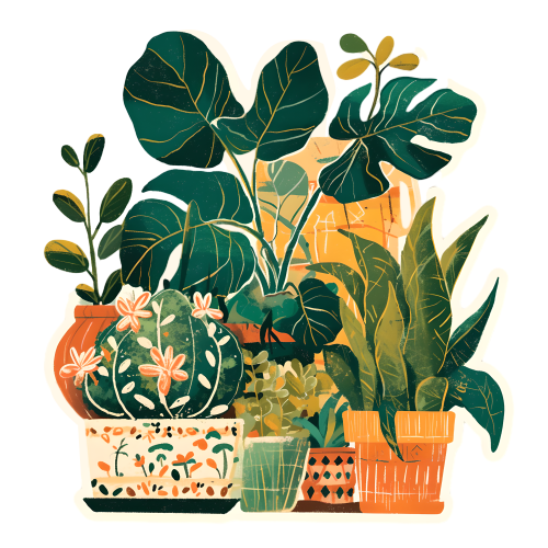 复古贴纸绿植插图