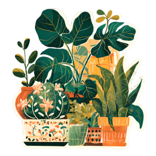 复古贴纸绿植插图