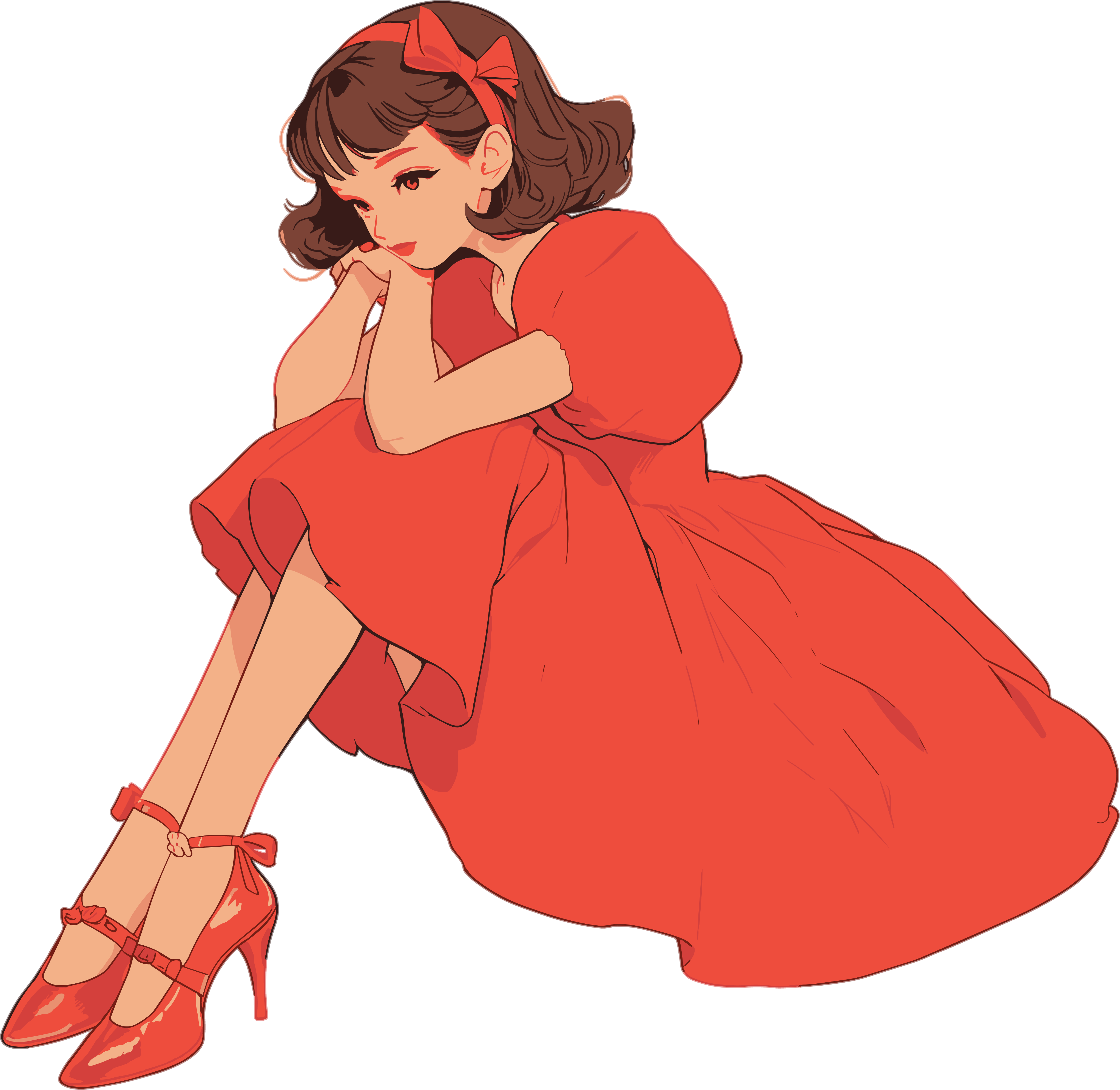 复古连衣裙女孩手账插图