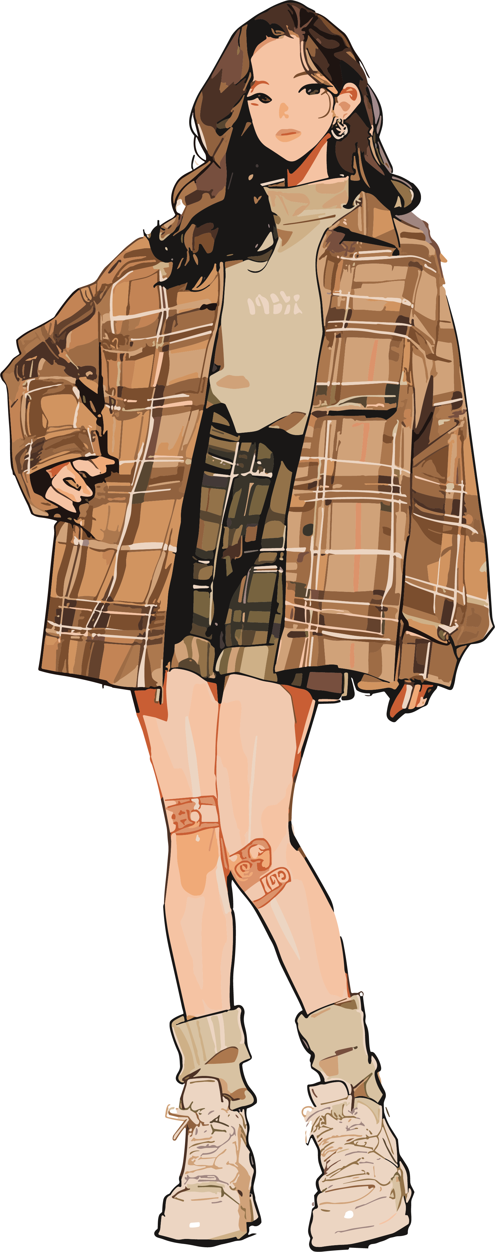 复古穿搭手账插画