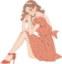 波点连衣裙女孩手账元素