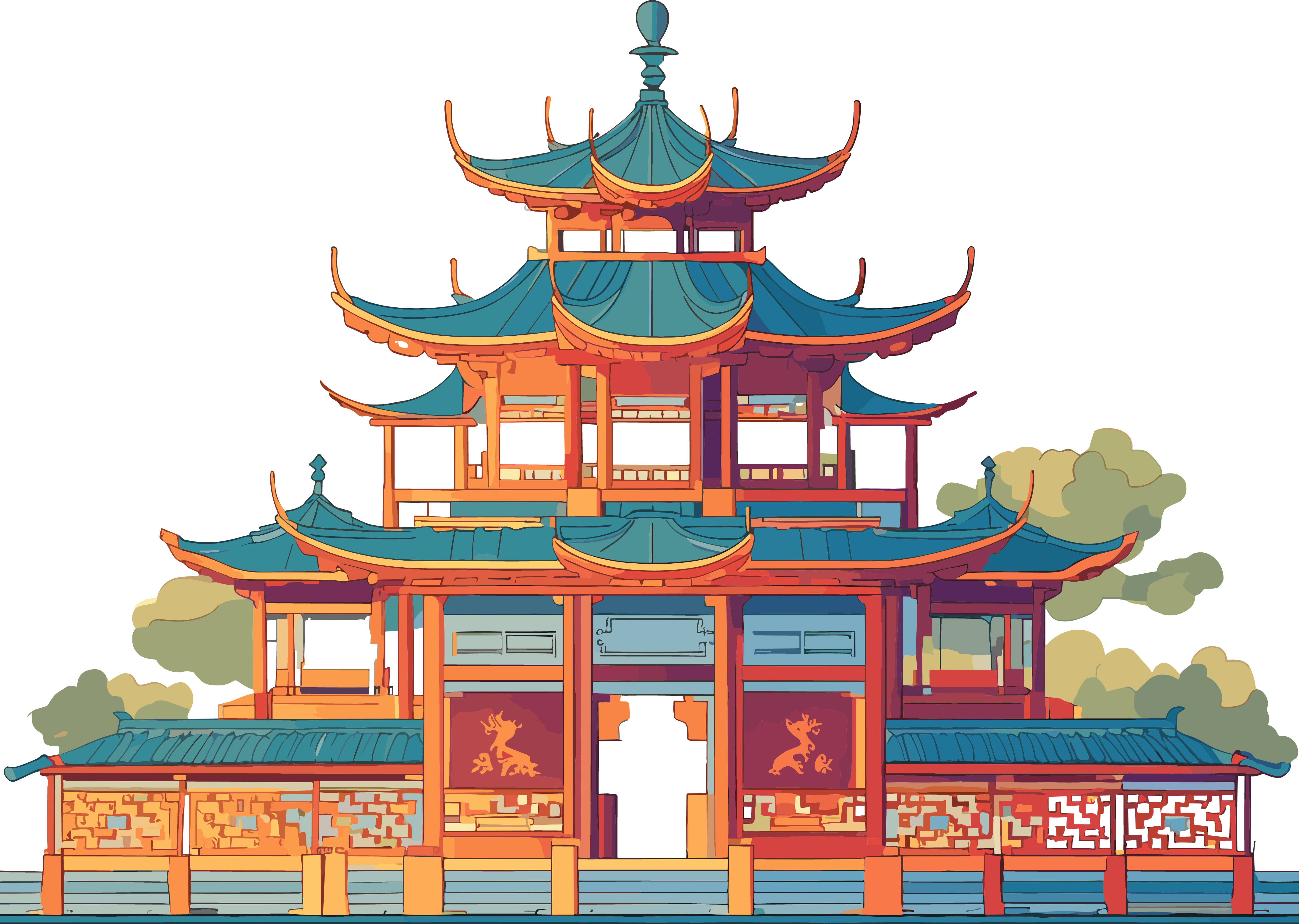 国风建筑美丽图形素材