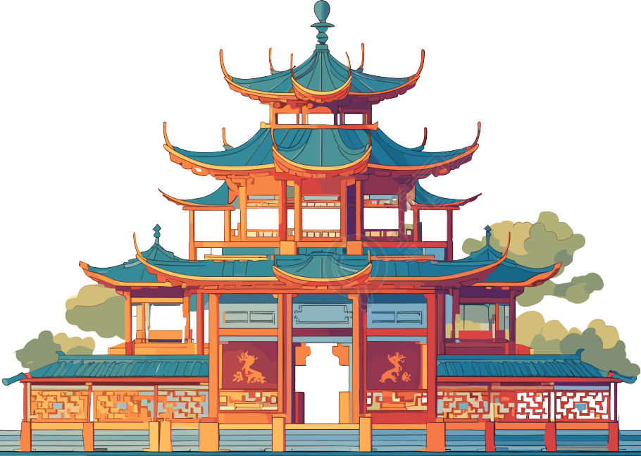 国风建筑美丽图形素材