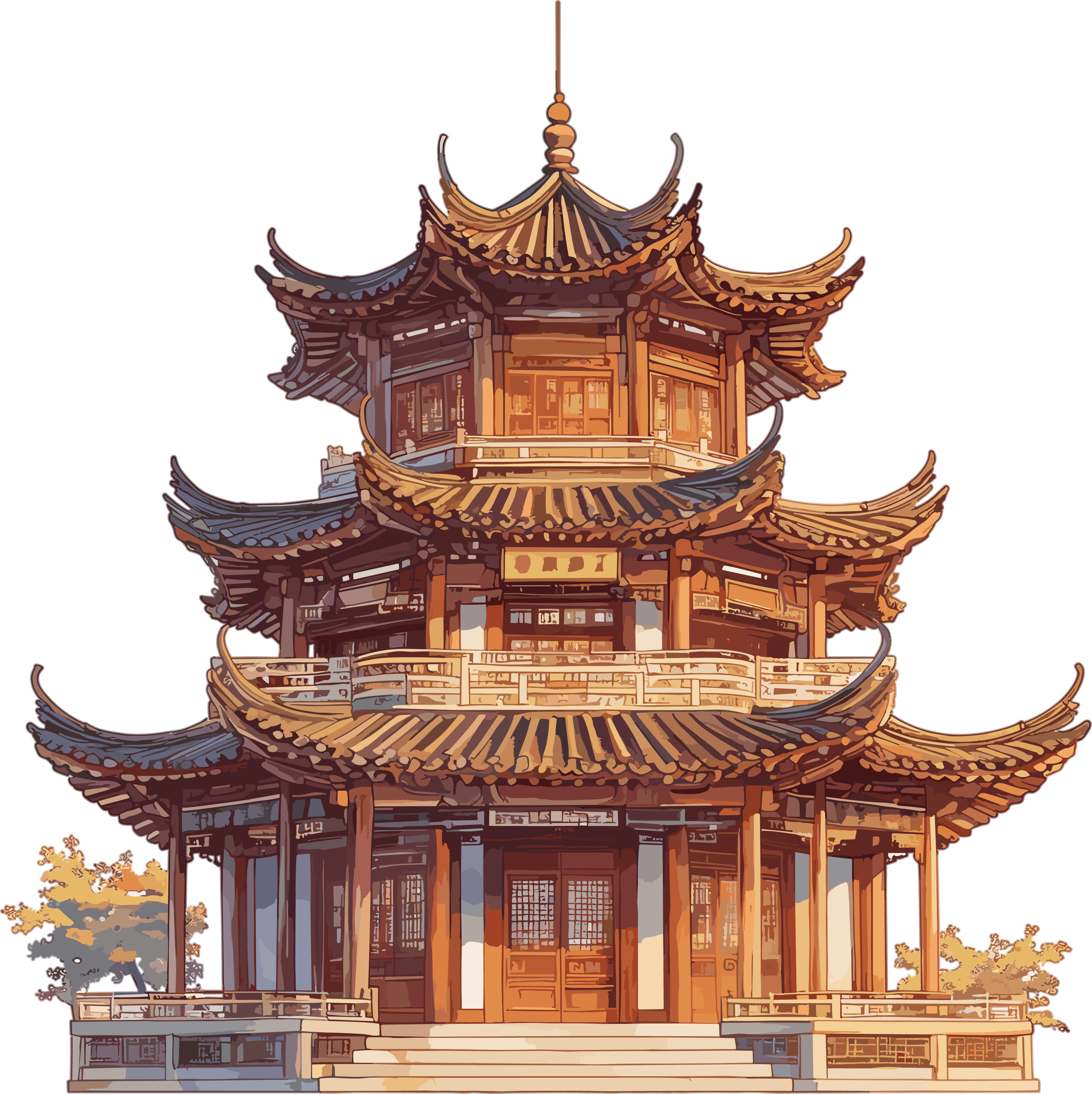 国风建筑创意插画