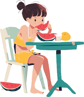 吃西瓜的女孩平面插画