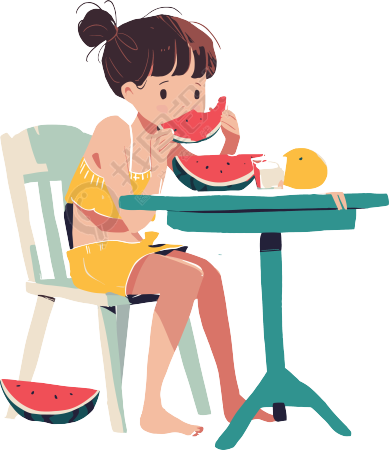 吃西瓜的女孩平面插画