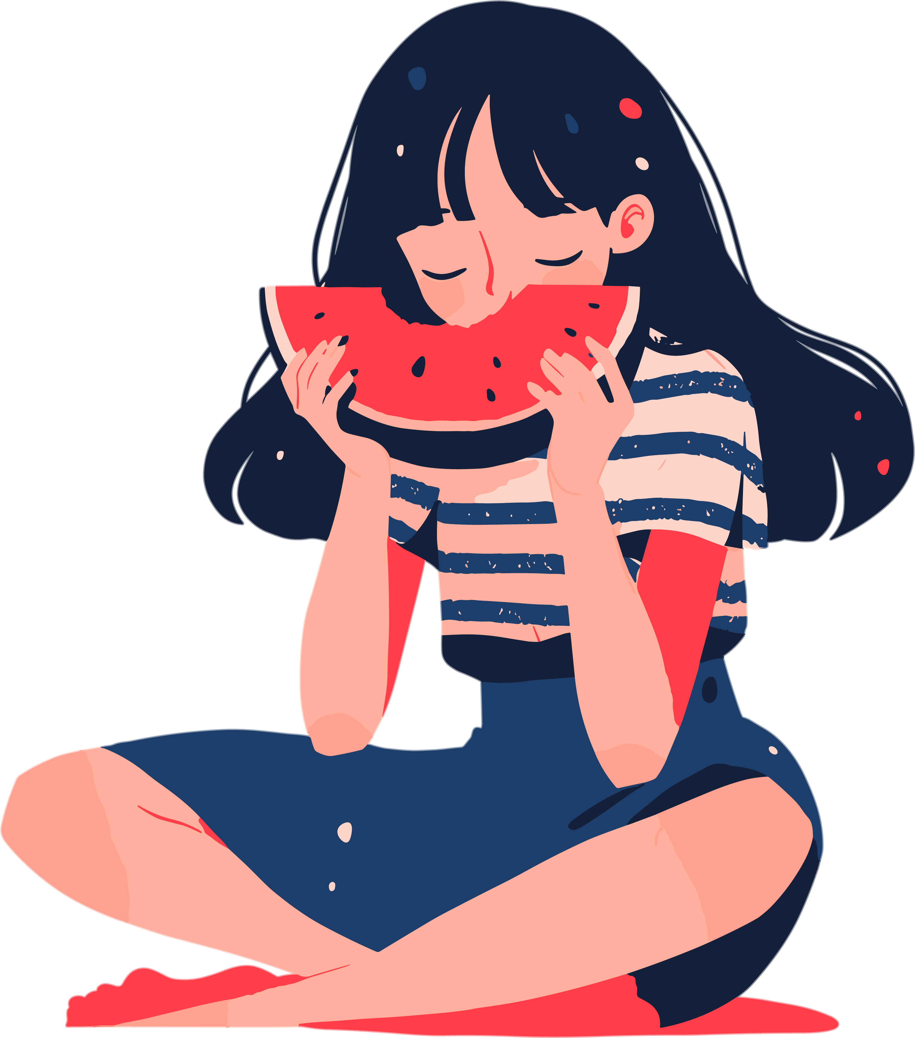 女孩吃西瓜可商用插图