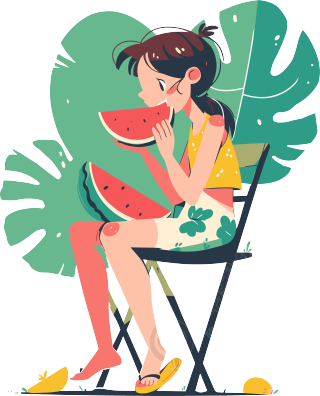 吃西瓜的女孩创意元素