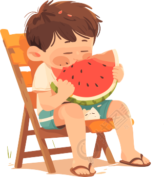 吃西瓜的男孩夏天插画