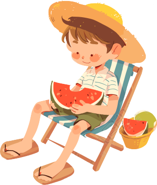 乘凉男孩吃西瓜插画