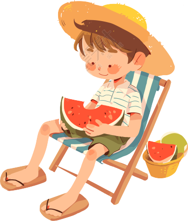 乘凉男孩吃西瓜插画