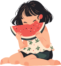 女孩吃西瓜可爱插画
