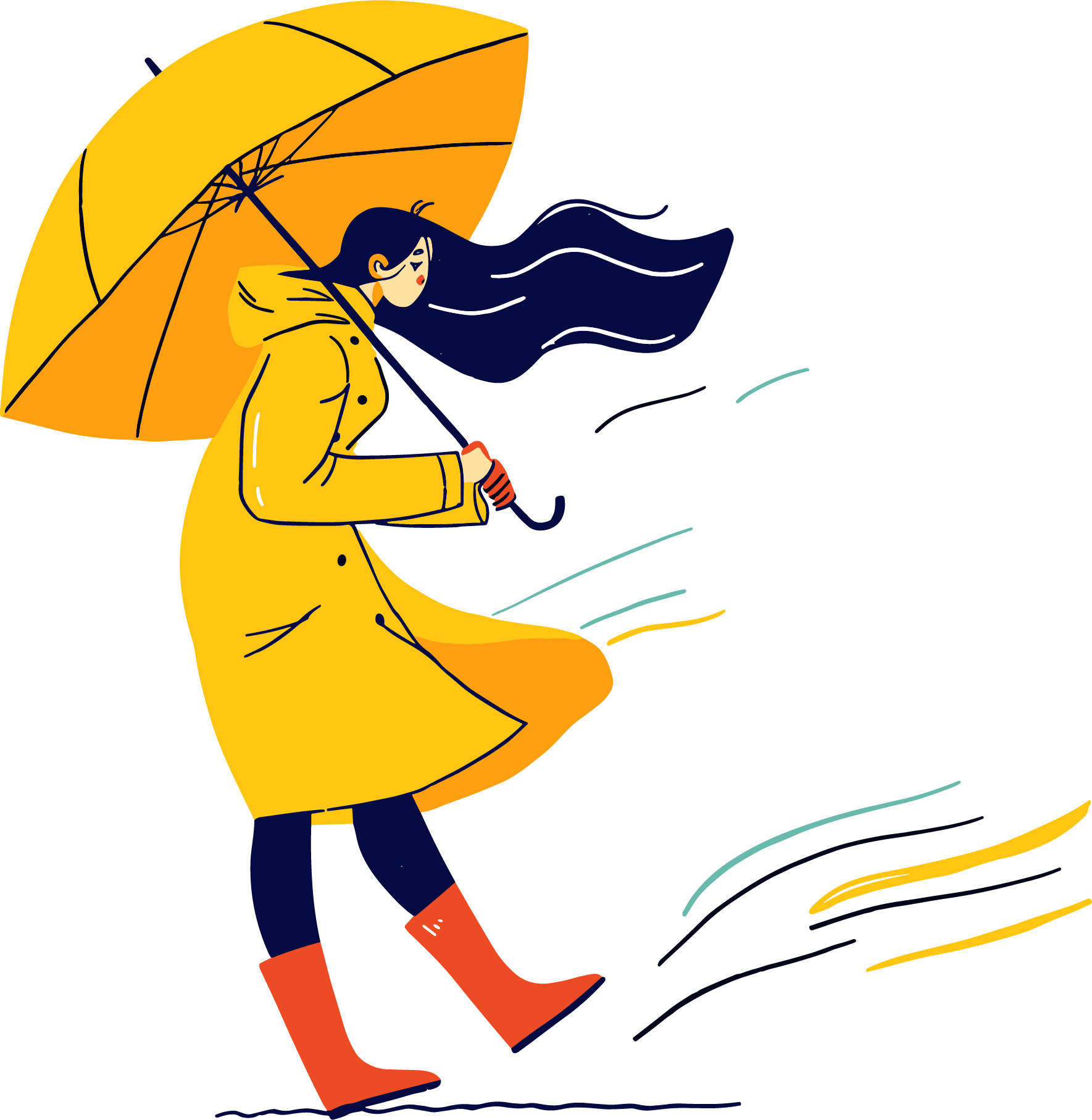 打伞的女孩暴雨矢量素材