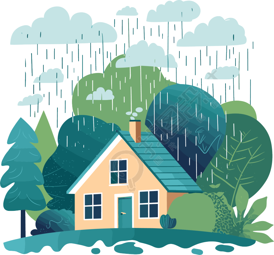 暴雨房子创意插画