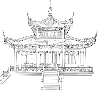 楼阁素描素材