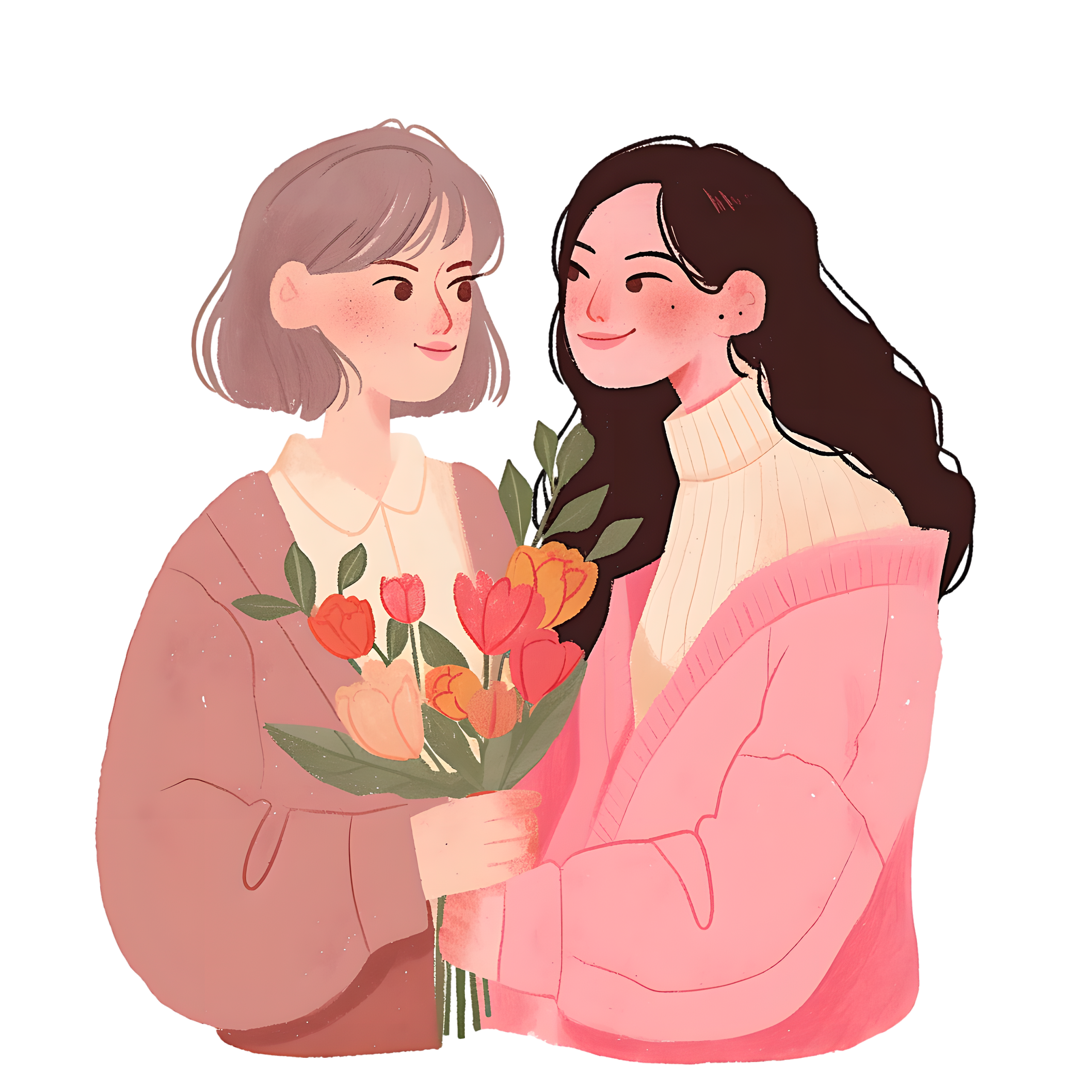 母女透明背景插画